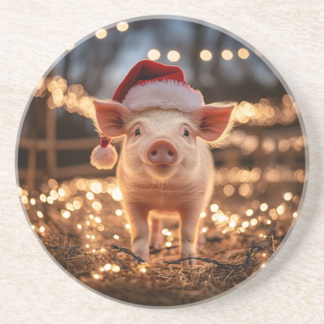 Schweinefleisch in einer Weihnachtsmannmütze Getränkeuntersetzer (Vorne)