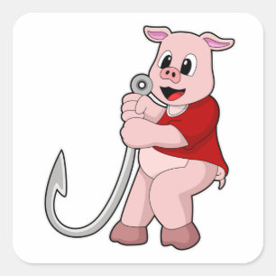 Schweinefleisch mit Angelhaken Quadratischer Aufkleber