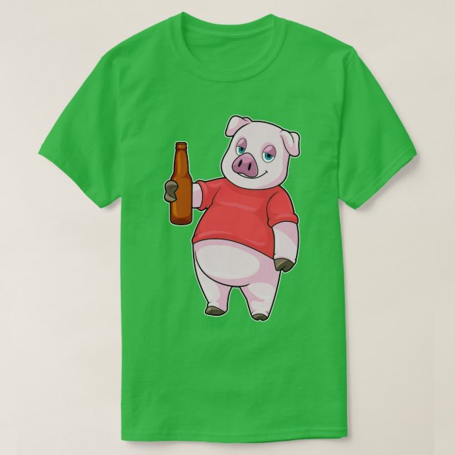 Schweinefleisch mit Bierflasche T-Shirt (Design vorne)