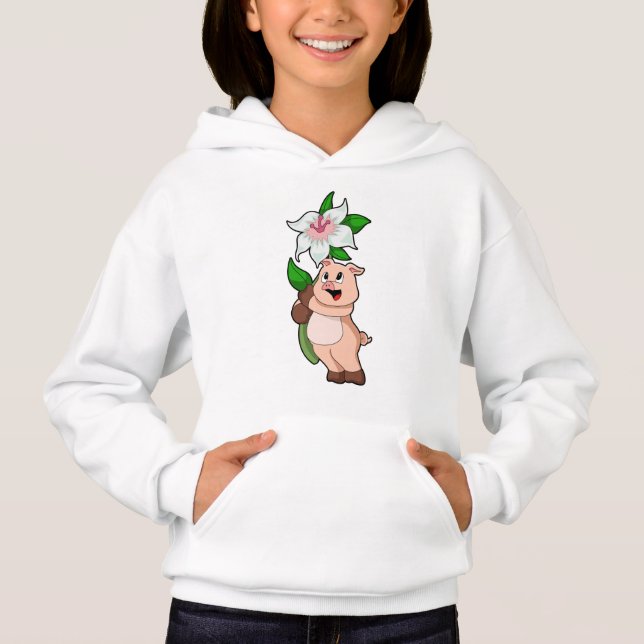 Schweinefleisch mit Blume Lilie Hoodie (Vorderseite)