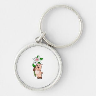 Schweinefleisch mit Blume Lilie Schlüsselanhänger