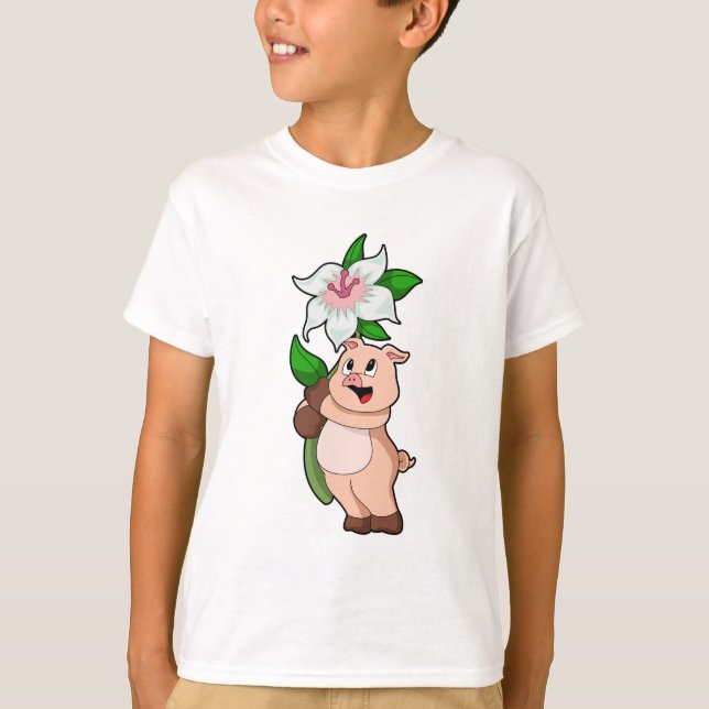 Schweinefleisch mit Blume Lilie T-Shirt (Vorderseite)