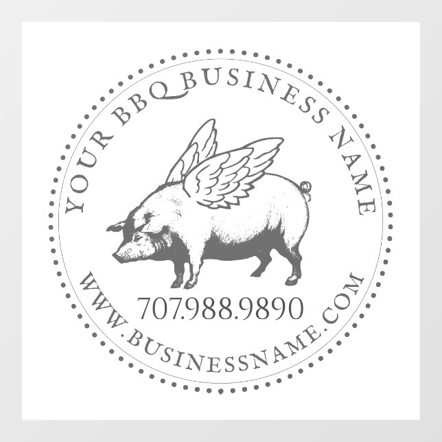 Schweinefleisch mit Flügeln GRILLEN Barbecue Busin Fensteraufkleber (Blatt)