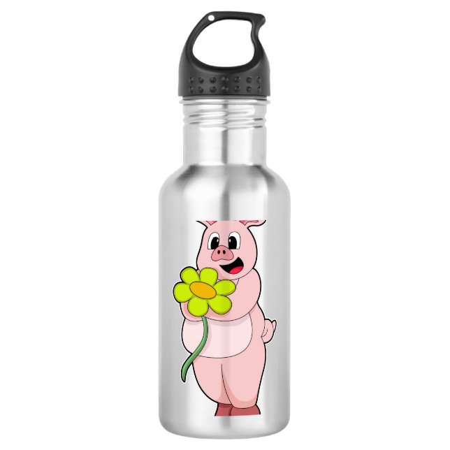 Schweinefleisch mit gelber Blume Edelstahlflasche (Vorderseite)