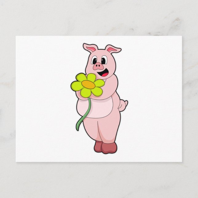 Schweinefleisch mit gelber Blume Postkarte (Vorderseite)