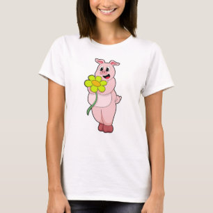 Schweinefleisch mit gelber Blume T-Shirt