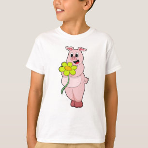 Schweinefleisch mit gelber Blume T-Shirt