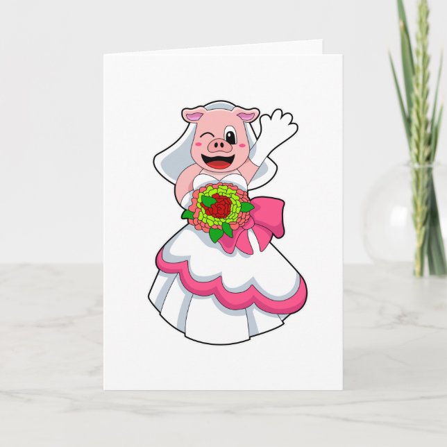 Schweinefleisch mit Hochzeitskleid & Blume Karte (Vorderseite)
