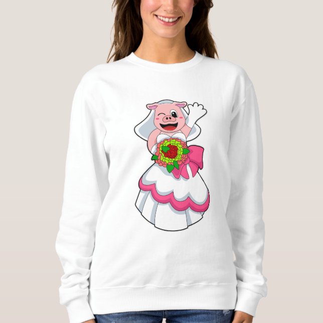 Schweinefleisch mit Hochzeitskleid & Blume Sweatshirt (Vorderseite)