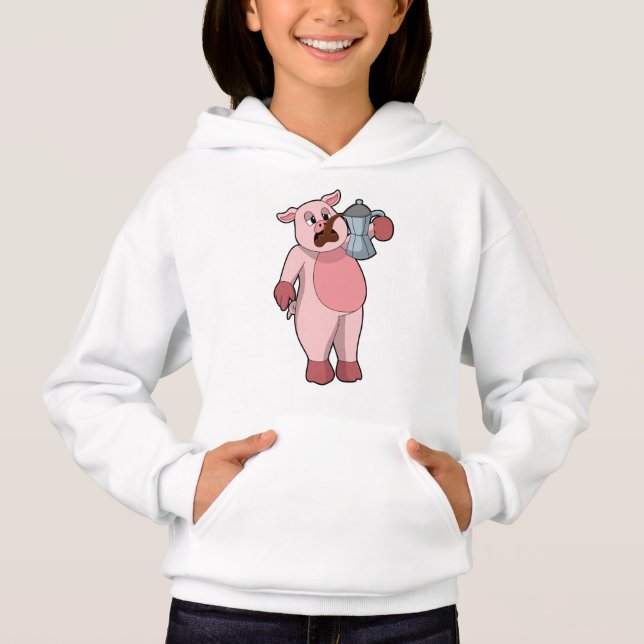 Schweinefleisch mit Kaffeekanne Hoodie (Vorderseite)