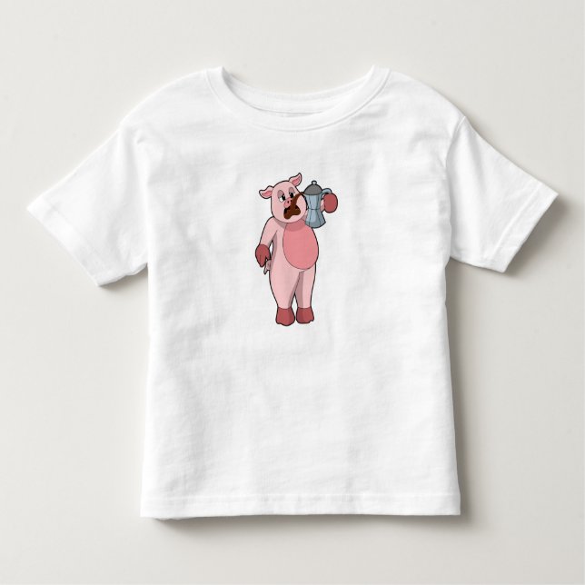 Schweinefleisch mit Kaffeekanne Kleinkind T-shirt (Vorderseite)
