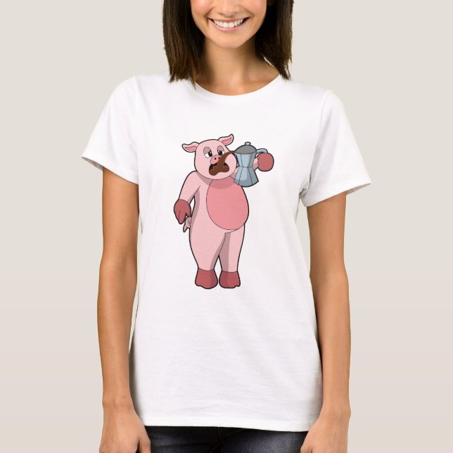 Schweinefleisch mit Kaffeekanne T-Shirt (Vorderseite)