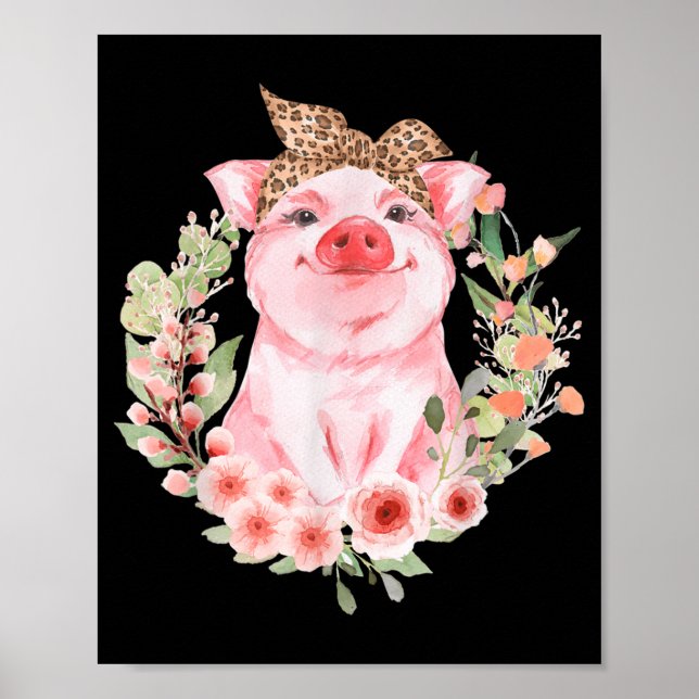 Schweinefleisch mit Leopard-Kopfband Blume Niedlic Poster (Vorne)