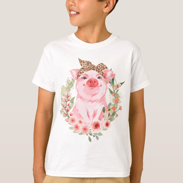 Schweinefleisch mit Leopard-Kopfband Blume T Niedl T-Shirt (Vorderseite)