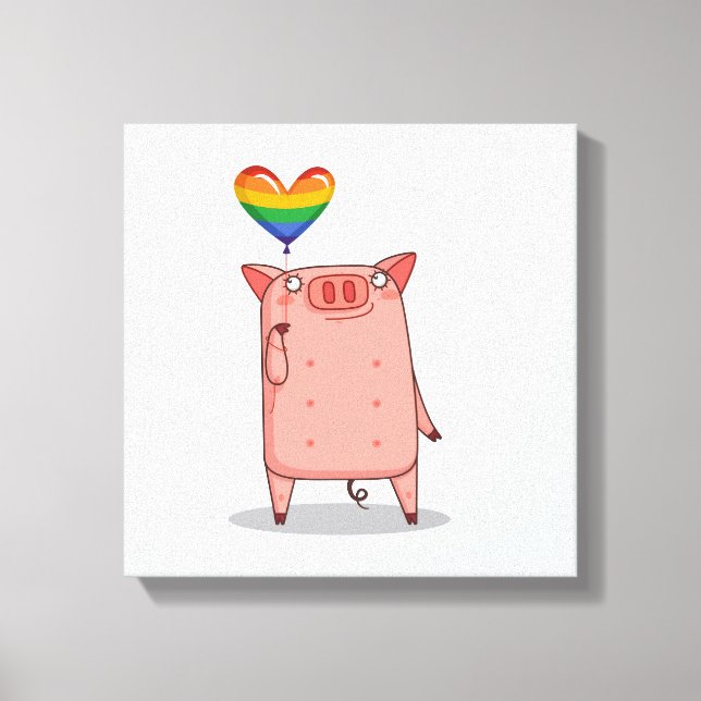 Schweinefleisch mit Regenbogenballon Leinwanddruck (Vorderseite)