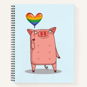 Schweinefleisch mit Regenbogenballon Notizbuch