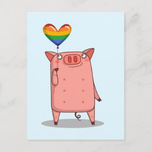 Schweinefleisch mit Regenbogenballon Postkarte