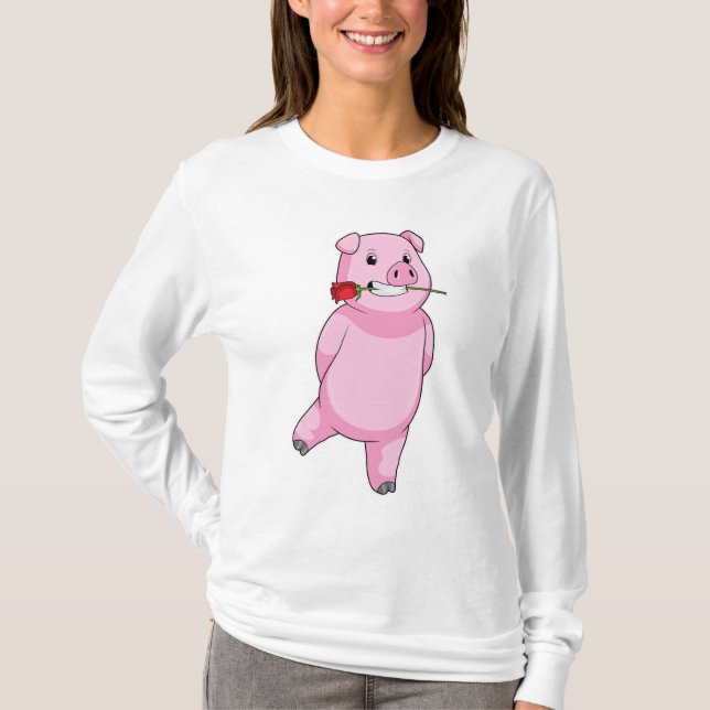 Schweinefleisch mit Rose Blume T-Shirt (Vorderseite)