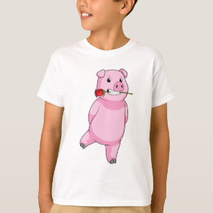 Schweinefleisch mit Rose Blume T-Shirt