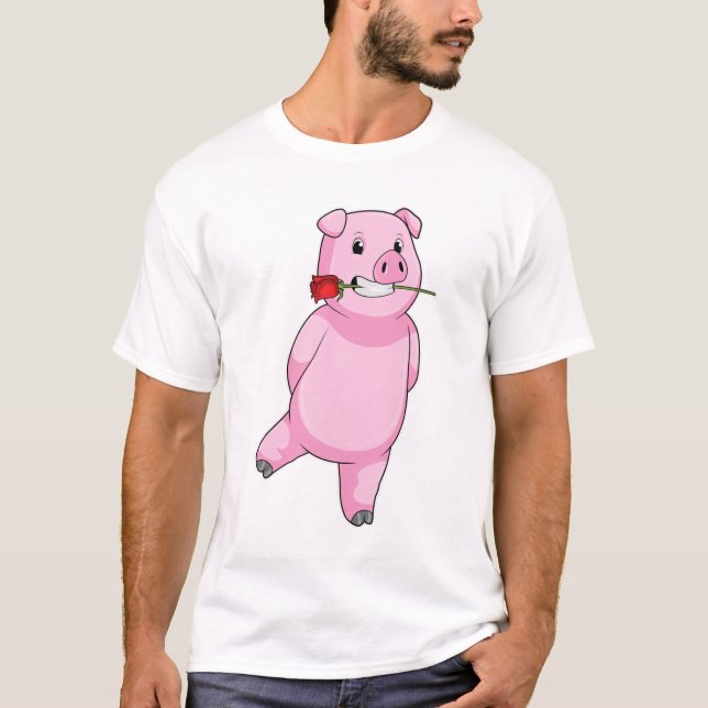 Schweinefleisch mit Rose Blume T-Shirt (Vorderseite)