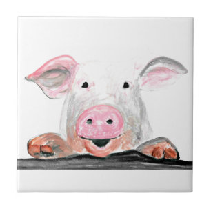 Schweinefleisch Rustikale Landtiere Aquarell Fliese
