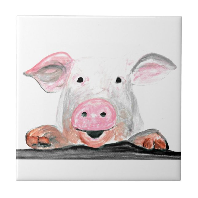 Schweinefleisch Rustikale Landtiere Aquarell Fliese (Vorderseite)