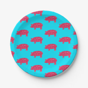 Schweinefleisch Silhouette Rosa Glitzer Girly Farm Pappteller