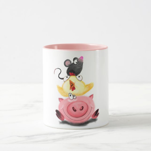 Schweinehähnchen und Maus Freunde Funny Mug Tasse (Zentrum)