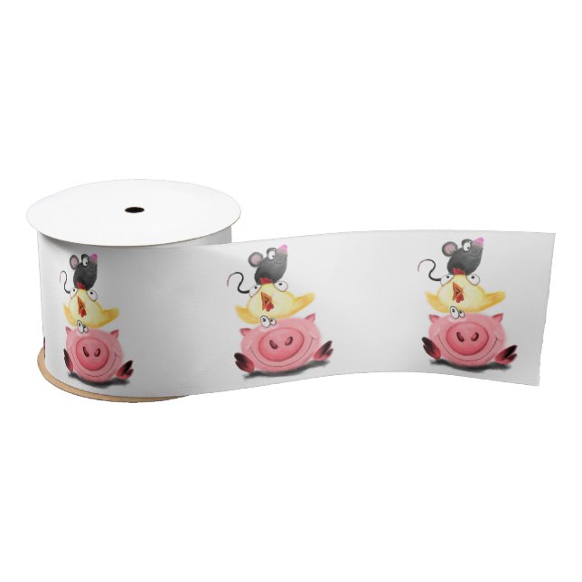 Schweinehähnchen und Maus Freunde Funny Ribbon Satinband (Spule)