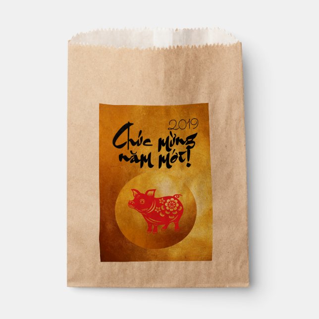 Schweinejahr 2019 Gruß in Vietnamesisch Gold Gnade Geschenktütchen (Vorderseite)