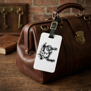 Schweinekopf Bauernhoftier Zeichnung in Schwarzwei Gepäckanhänger