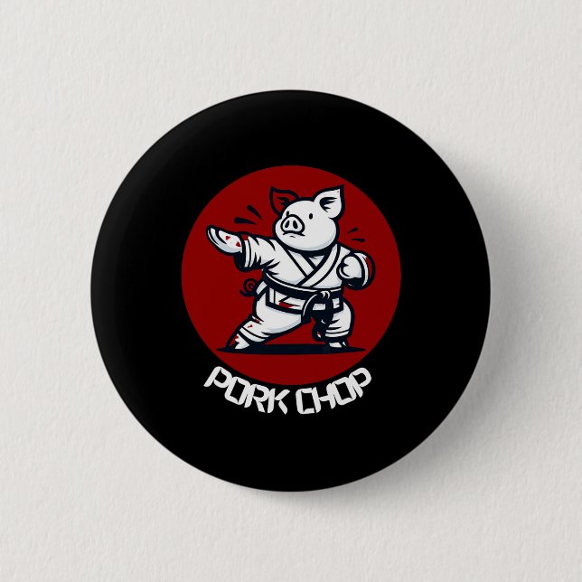 Schweinekotelett Karate Schwein Lustiger Wortwitz  Button (Vorderseite)