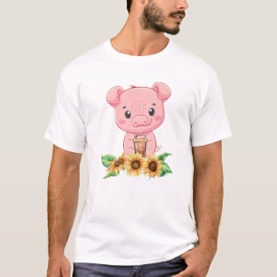 Schweinekrinken Boba Milk Tea Kawaii Farm Animal T-Shirt