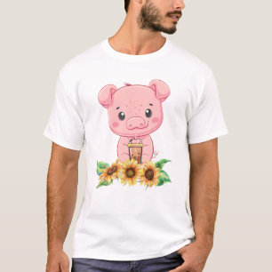 Schweinekrinken Boba Milk Tea Kawaii Farm Animal T-Shirt