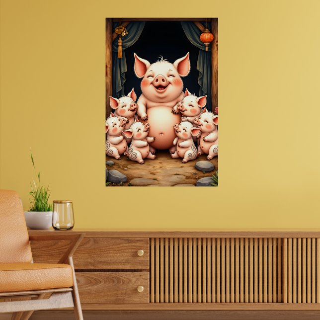Schweinekunst – Mutter & Ferkel Poster (Wohnzimmer 2)