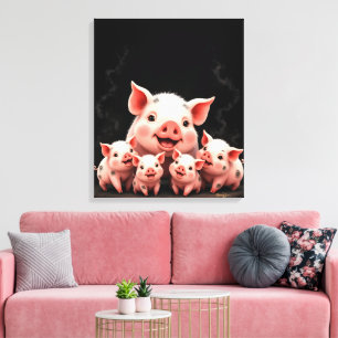 Schweinekunst – Muttersau und Ferkel Leinwanddruck
