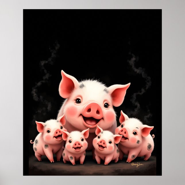Schweinekunst – Muttersau und Ferkel Poster (Vorne)
