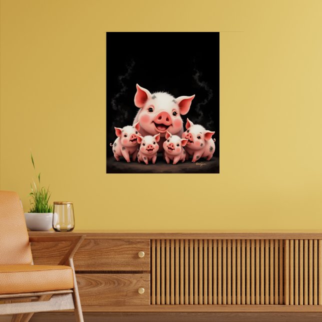 Schweinekunst – Muttersau und Ferkel Poster (Wohnzimmer 2)