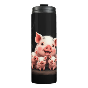 Schweinekunst – Mutterschwein und Ferkel Thermosbecher