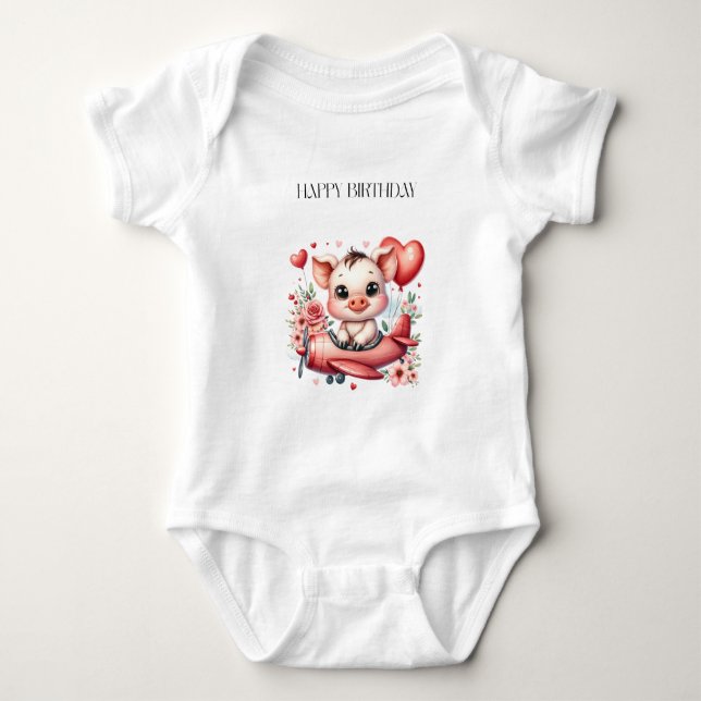 Schweinepilot Geburtstag Baby Strampler (Vorderseite)