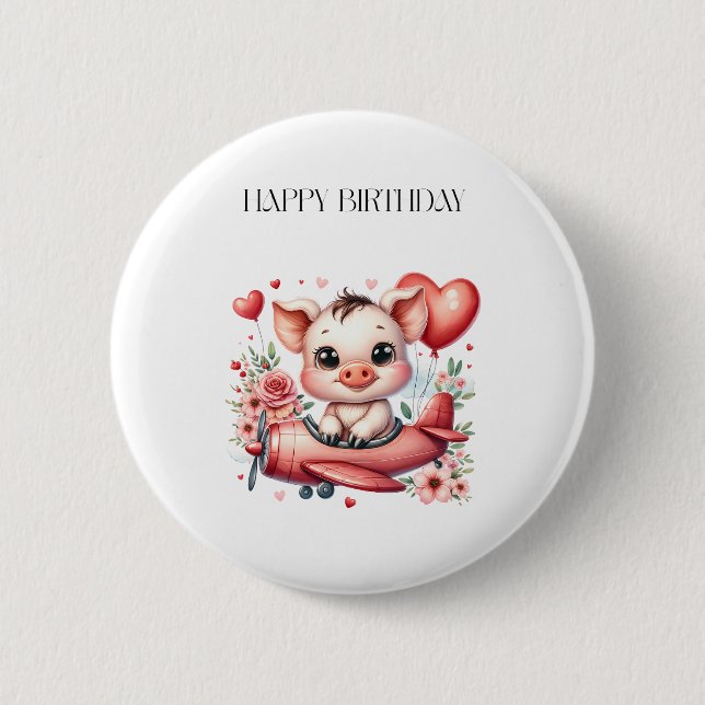 Schweinepilot Geburtstag Button (Vorderseite)
