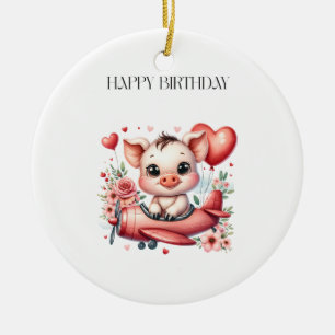 Schweinepilot Geburtstag Keramik Ornament