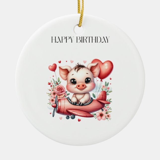 Schweinepilot Geburtstag Keramik Ornament (Vorne)
