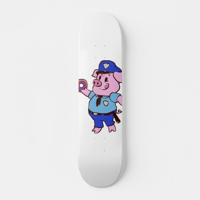 Schweinepolizist isst einen Donut | Farbe wählen Skateboard (Vorne)