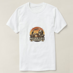 Schweißer-Leben Retro-Sonnenuntergang Fette Vintag T-Shirt