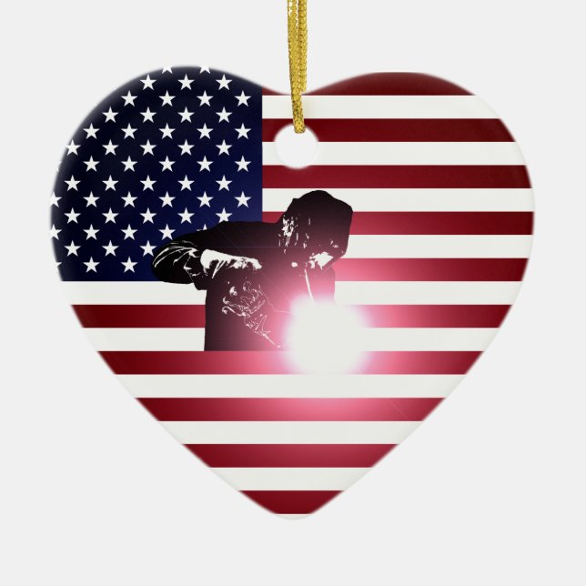 Schweißer und amerikanische Flagge Keramikornament (Vorne)