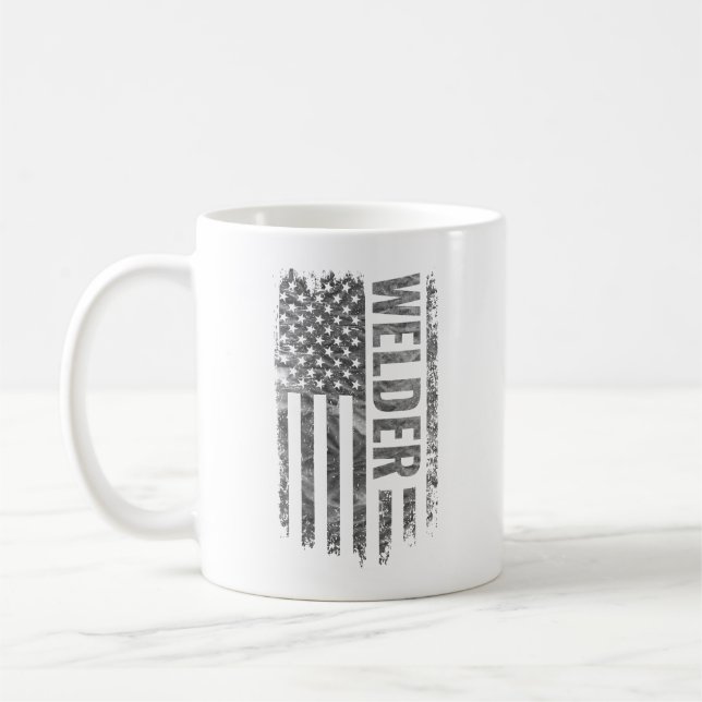 Schweißer USA-Flagge Distressed-Design Kaffeetasse (Links)