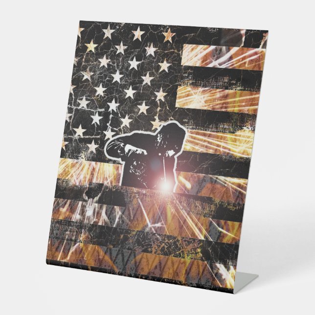 Schweißzangen und Flammen Sockelschild (Vorderseite)