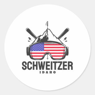 Schweitzer Idaho Usa Ski Retro Skifahren Runder Aufkleber