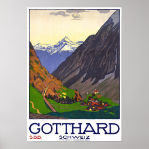 " Schweiz: 1914 - Gotthard Linie SBB Reise Werbe Poster